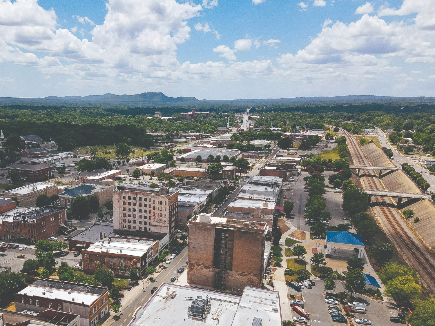 Historic Gastonia North Carolina downtown with mill buildings